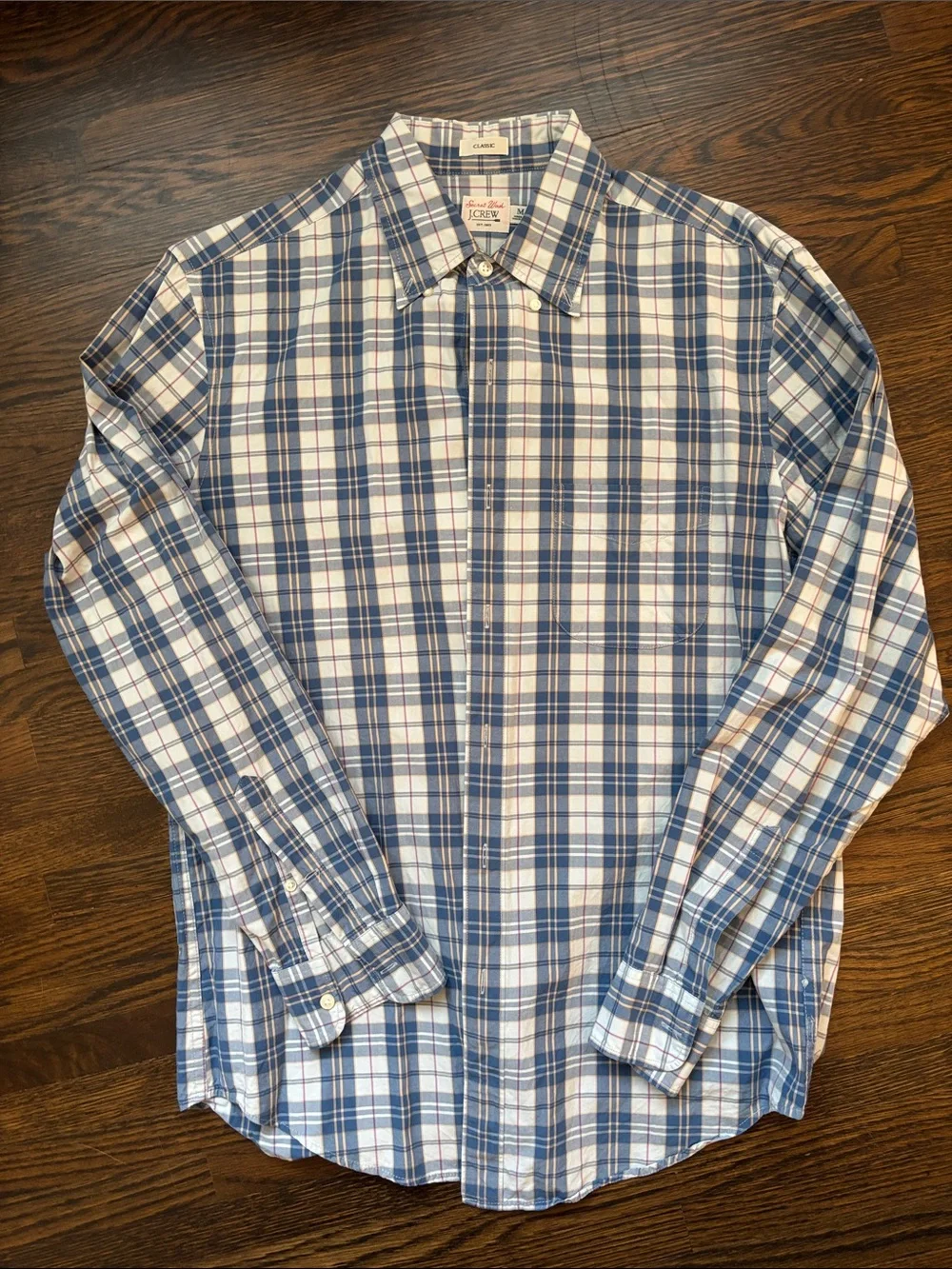 J. Crew Men’s Blue and White Plaid Long-Sleeve Button-Down Shirt